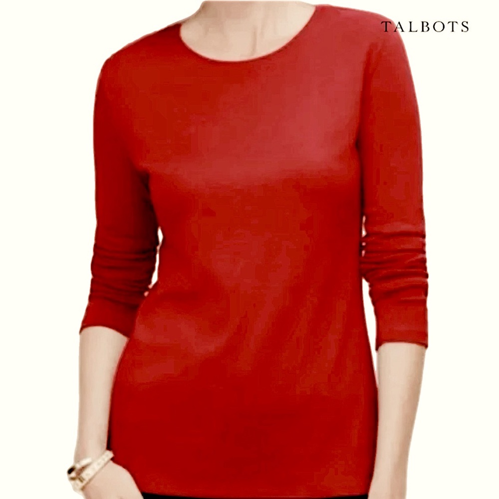 Talbots Plus 2X Red Fitted Long Sleeve Top TShirt 100% Cotton
